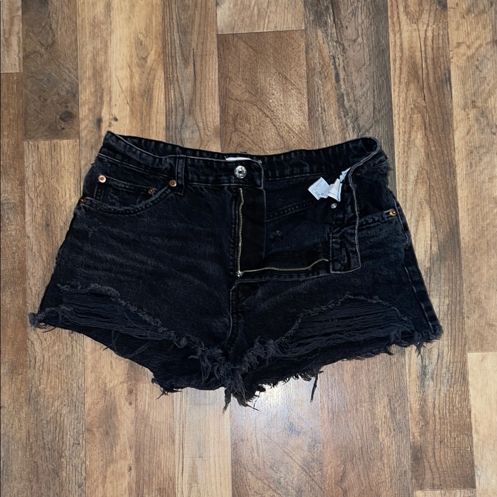 Zara Black Distressed Denim Shorts size 10
